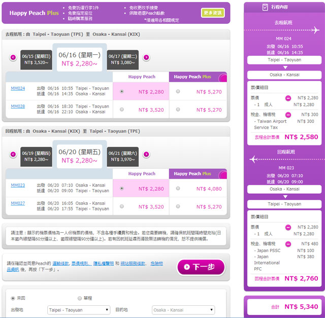 台北大阪來回機票只要5340
