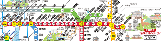 近鐵大阪奈良路線圖，點我看大圖，資料來源：近鐵官網 